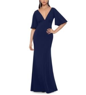Betsy & Adam Blue Evening Gown Short Sleeve Long A-Line Formal Dress Size 6